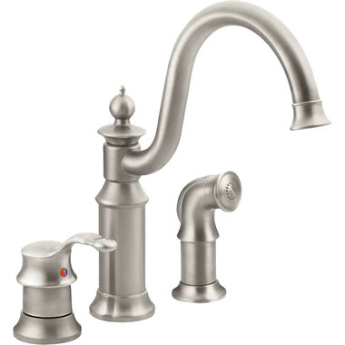 Click here to see Moen S711SRS Moen Waterhill Single Handle Kitchen Faucet w/ Side Spray, 3 Hole, Spot Resist Stainless - S711SRS