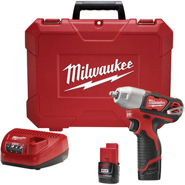 Click here to see Milwaukee 2463-22 Milwaukee M12 Cordless Impact Wrench, 12 V, Lithium-Ion, 1.5 Ah, 0 - 3300 bpm