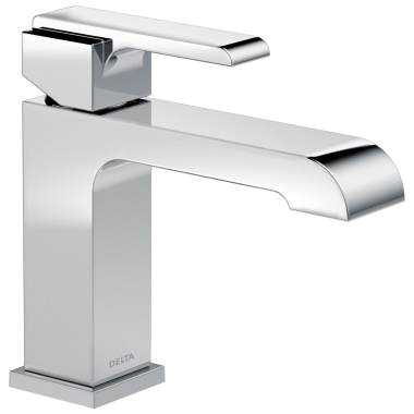 Click here to see Delta 567LF-LPU Delta Ara Angular Spout Chrome Lavatory Faucet with Escutcheon and Red/Blue Indicators, Less Pop-Up, 1.2 GPM, Single-Handle, DIAMOND Seal - 567LF-LPU