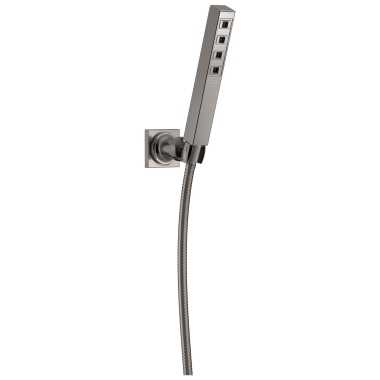 Click here to see Delta 55567-SS Delta Ara Single-Function Stainless Adjustable Wall-Mount Hand Shower with Square Wall Bracket and Stretchable Metal Hose, 1.75 GPM, H2Okinetic - 55567-SS