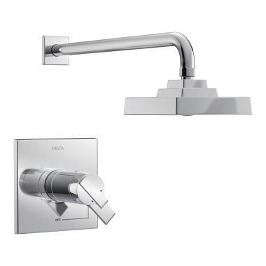 Click here to see Delta T17T267 Delta Ara TempAssure 17T Series Two-Handle H2Okinetic Shower Faucet with Single-Setting Rain Showerhead, 1.75 GPM, Lever Handles, Chrome - T17T267