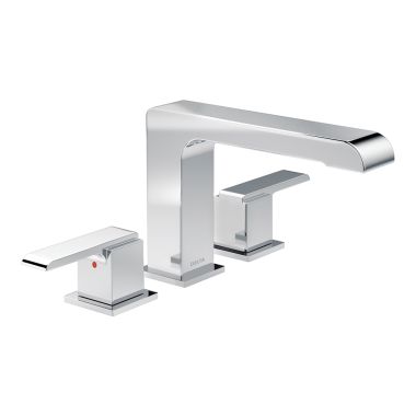 Click here to see Delta T2767 Delta Ara Two-Handle Roman Tub Faucet Trim, Angular Spout, Lever Handles, ADA-Compliant, Chrome - T2767