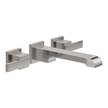 Click here to see Delta T3567LF-SSWL Delta Ara Angular Spout Wall-Mount Stainless Lavatory Faucet Trim, Less Pop-Up, 1.2 GPM, Two-Handle, Less Rough-In - T3567LF-SSWL