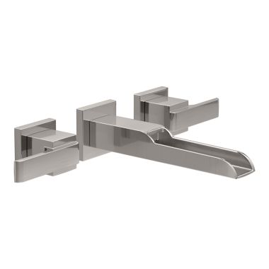 Click here to see Delta T3568LF-SSWL Delta Ara Channel Spout Wall-Mount Stainless Lavatory Faucet Trim, Less Pop-Up, 1.2 GPM, Two-Handle, Less Rough-In - T3568LF-SSWL