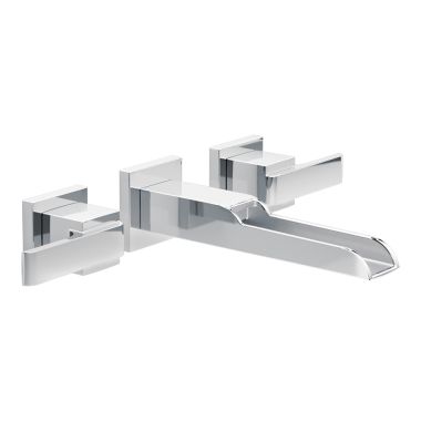 Click here to see Delta T3568LF-WL Delta Ara Channel Spout Wall-Mount Chrome Lavatory Faucet Trim, Less Pop-Up, 1.2 GPM, Two-Handle, Less Rough-In - T3568LF-WL