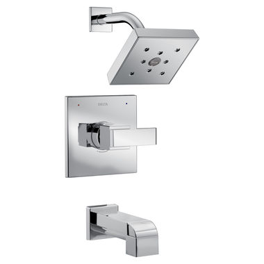 Click here to see Delta T14467 Delta Ara Monitor 14 Series H2Okinetic Tub/Shower Faucet with Single-Setting Showerhead, 1.75 GPM, Single-Handle, Lever Handle, Chrome - T14467