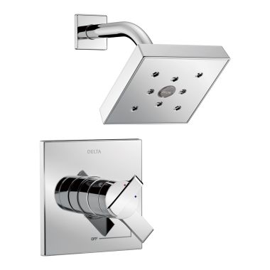 Click here to see Delta T17267 Delta Ara Monitor 17 Series Two-Handle Shower Faucet with Volume Control, H2Okinetic Rain Showerhead, 1.75 GPM, Lever Handles, Chrome - T17267
