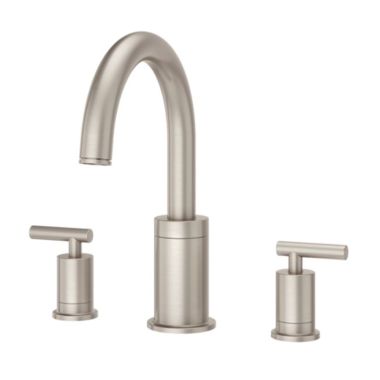 Click here to see Pfister RT6-5NCK Pfister Contempra Two-Handle Roman Tub Faucet Trim, 18 GPM, Lever Handles, High Arc, Pforever Seal, Brushed Nickel - RT6-5NCK