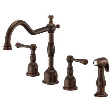 Click here to see Danze D422057BR Danze Opulence Two-Handle Kitchen Faucet w/ Side Spray, Tumbled Bronze - D422057BR