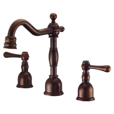 Click here to see Danze D303057BR Danze Opulence Widespread Bathroom Faucet with Metal Touch-Down Drain, Two-Handle, 1.5 GPM, Lever Handle, ADA, WaterSense, Tumbled Bronze - D303057BR