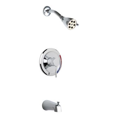 Click here to see Chicago Faucet SH-TK1-01-100 Chicago Faucets Wall-Mounted Pressure Balancing Tub/Shower Faucet with Shower Head and Diverter Tub Spout, 2.5 GPM, 80 PSI, Polished Chrome - SH-TK1-01-100
