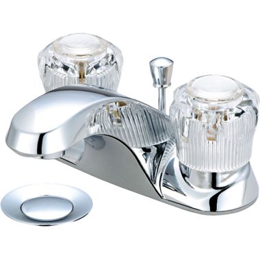 Click here to see Pioneer 3LG102B Pioneer Legacy Centerset Bathroom Faucet with 50/50 Pop-Up Drain, Two-Handle, 1.5 GPM, Acrylic Knob Handle, PVD Polished Chrome, Tract Pack - 3LG102B
