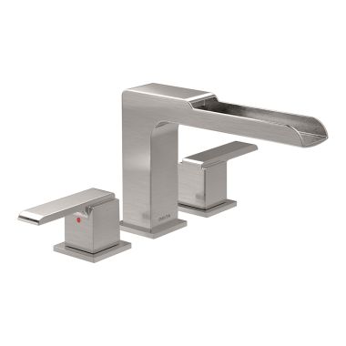 Click here to see Delta T2768-SS Delta Ara Two-Handle Roman Tub Faucet Trim, Channel Spout, Lever Handles, ADA-Compliant, Stainless - T2768-SS