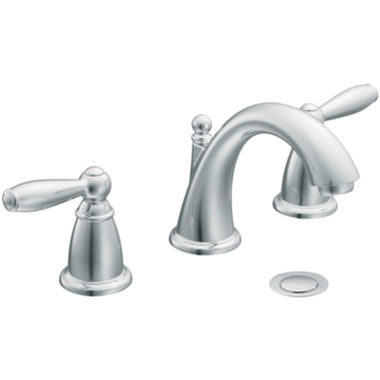 Click here to see Moen T6620 Moen Brantford Two-Handle High Arc Chrome Widespread Bathroom Faucet, 1.2 GPM, ADA Lever Handle, WaterSense, Three-Hole - T6620