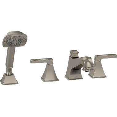Click here to see Toto TB211S#BN TOTO Keane Two-Handle Four-Hole Roman Tub Faucet Trim with Hand Shower, Lever Handles, ADA, Brushed Nickel - TB211S#BN