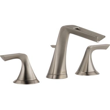 Click here to see Brizo 65351LF-NK Brizo Sotria Two-Handle Widespread Brilliance Luxe Nickel Bathroom Faucet with Channel Spout, Three-Hole, Trim Only, 1.5 GPM, Less Drain - 65351LF-NK