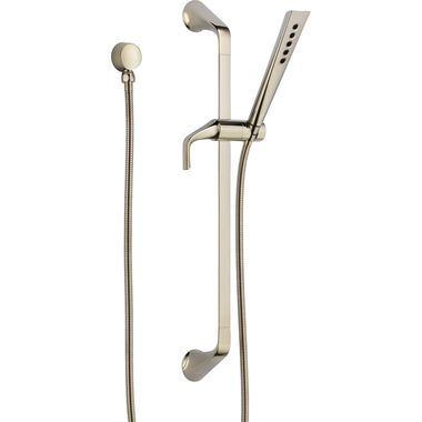 Click here to see Brizo 88750-PN Brizo Sotria Brilliance Polished Nickel Single-Function Hand Shower with 18in Slide Bar, Square, H2Okinetic, 1.75 GPM, WaterSense - 88750-PN