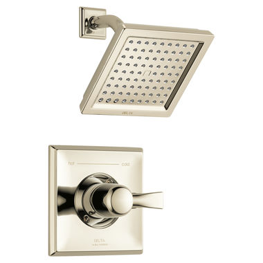 Click here to see Delta T14251-PN Delta Dryden Monitor 14 Series Single-Handle Shower Faucet with Single-Setting Rain Showerhead, 2.5 GPM, Lever Handle, Polished Nickel - T14251-PN