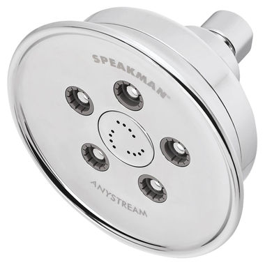 Click here to see Speakman S-3013-E2 Speakman Assana Anystream Shower Head with 5 Plunger, 45 Sprays, and Massage Jets, Round, WaterSense, 2.0 GPM, Chrome - S-3013-E2