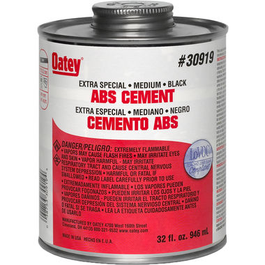 Click here to see Oatey 30916 1/4 Pint ABS Extra Special Black Cement