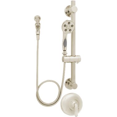 Click here to see Speakman SM-7080-ADA-PBN Speakman Caspian Round Single-Handle Pressure Balance Hand Shower System with Slide Bar, Lever Handle, 2.5 GPM, Brushed Nickel - SM-7080-ADA-PBN
