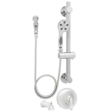 Click here to see Speakman SM-7090-ADA-P Speakman Caspian Tub/Handheld Shower Faucet with Slide Bar, Pressure Balance Valve, 2.5 GPM, Single Lever Handle, Polished Chrome - SM-7090-ADA-P