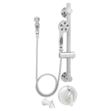 Click here to see Speakman SM-7490-ADA-P Speakman Caspian Tub/Handheld Shower Faucet with Slide Bar, Pressure Balance Diverter Valve, 2.5 GPM, Polished Chrome - SM-7490-ADA-P