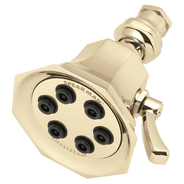 Click here to see Speakman S-2255-PB Speakman Vintage 3-Function Anystream Shower Head with 6 Plungers and 48 Sprays, 2.5 GPM, Brass Construction, Polished Brass - S-2255-PB