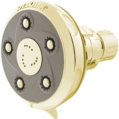 Click here to see Speakman S-2007-PB Speakman Napa 3-Function Anystream Shower Head with 5 Plungers, 45 Sprays, and 8 Massage Jets, Round, 2.5 GPM, Polished Brass - S-2007-PB