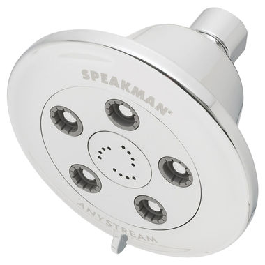 Click here to see Speakman S-3011 Speakman Chelsea 4.5in Anystream Shower Head with 5 Plungers, 45 Sprays, and 12 Massage Jets, Round, 2.5 GPM, Chrome - S-3011
