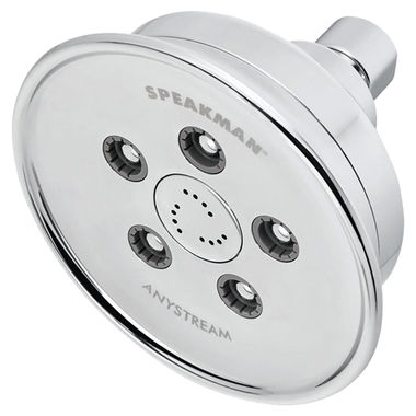 Click here to see Speakman S-3013 Speakman Assana Anystream Shower Head with 5 Plunger, 45 Sprays, and Massage Jets, Round, 2.5 GPM, Polished Chrome - S-3013