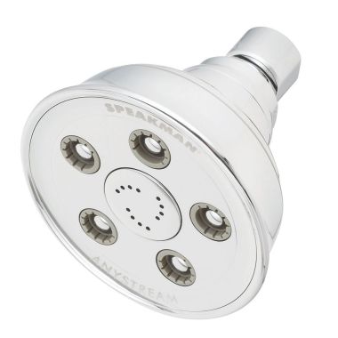 Click here to see Speakman S-3014 Speakman Caspian 3-Function Anystream Shower Head with 5 Plungers, 45 Sprays, and 12 Massage Jets, Round,  2.5 GPM, Chrome - S-3014