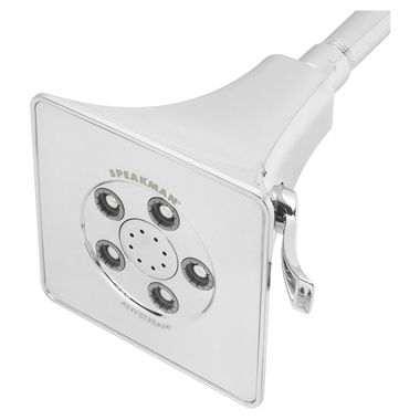Click here to see Speakman S-3018 Speakman Rainier 3-Function Shower Head with 5 Plungers, 50 Sprays, and 8 Massage Jets, Square, 2.5 GPM, Polished Chrome - S-3018