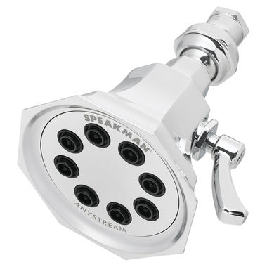 Click here to see Speakman S-3019 Speakman Vintage 3-Function Anystream Shower Head with 8 Plungers and 64 Sprays, 2.5 GPM, Brass Construction, Polished Chrome - S-3019