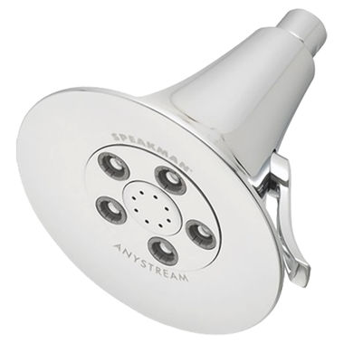 Click here to see Speakman S-3020 Speakman Chelsea 5-1/4in Anystream Shower Head with 5 Plungers, 50 Sprays, and 8 Massage Jets, Round, 2.5 GPM, Chrome - S-3020