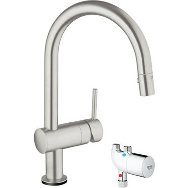 Click here to see Grohe 31392DC0 Grohe Minta Touch Pull-Down Kitchen Faucet w/ Grohtherm Micro - Supersteel Infinity Finish - 31392DC0