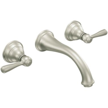 Click here to see Moen T6107BN Moen T6107BN Kingsley Two-Handle Wall-Mount Widespread Bathroom Sink Faucet Trim, Levers, Brushed Nickel