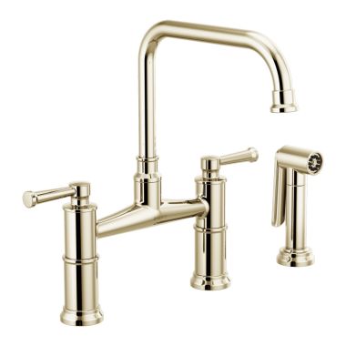 Click here to see Brizo 62525LF-PN Brizo Artesso Two-Handle Bridge Kitchen Faucet w/ Side Spray, Polished Nickel - 62525LF-PN
