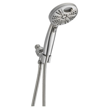Click here to see Delta 54446-SS-PK Delta 4-3/4in Temp2O Six-Setting Hand Shower with Arm Mount and Dual Check Valves, Touch-Clean, 2.0 GPM, Stainless - 54446-SS-PK