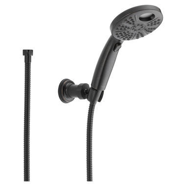 Click here to see Delta 55446-RB Delta Temp2O Six-Setting Touch-Clean Hand Shower with Arm Mount and 60in to 82in Stretchable Metal Hose, 1.75 GPM, Venetian Bronze - 55446-RB