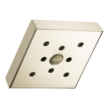 Click here to see Delta RP70171PN Delta Universal Showering Single-Spray Setting Raincan Showerhead, H2Okinetic Technology, 1.75 GPM, WaterSense Certified, Square, Polished Nickel - RP70171PN