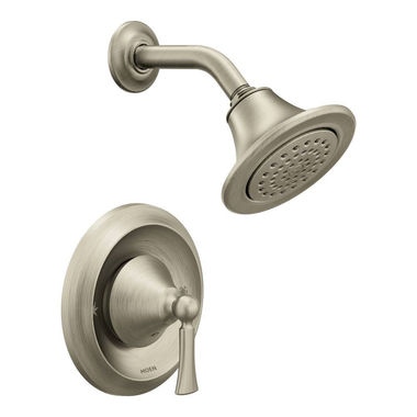 Click here to see Moen T4502BN Moen Wynford Posi-Temp Single-Handle Shower Faucet, One-Function, 2.5 GPM, Lever Handle, Brushed Nickel - T4502BN