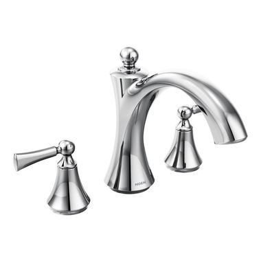 Click here to see Moen T653 Moen Wynford Two-Handle Roman Tub Faucet Trim, Arc Spout, Lever Handles, ADA, M-PACT, Chrome - T653