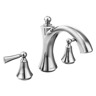 Click here to see Moen T657 Moen Wynford Two-Handle Non-Diverter Roman Tub Faucet, Cross Handles, Chrome - T657