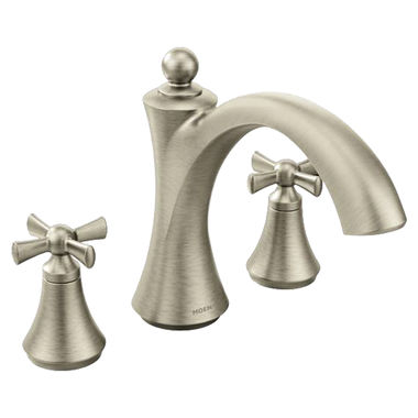 Click here to see Moen T657BN Moen Wynford Brushed Nickel Two-Handle Non-Diverter Roman Tub Faucet - T657BN