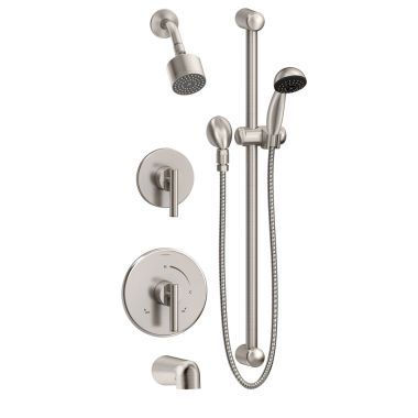 Click here to see Symmons 3506-H321-V-CYL-B-STN-TRM Symmons Dia Tub/Shower Faucet with Hand Shower and Slide Bar, 2.5 GPM, Satin Nickel - 3506-H321-V-CYL-B-STN-TRM