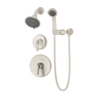Click here to see Symmons 5505-STN-TRM Symmons Elm Three-Function Shower Faucet with Hand Shower, Trim Only, Two Metal Lever Handles, 2 GPM, Satin Nickel - 5505-STN-TRM