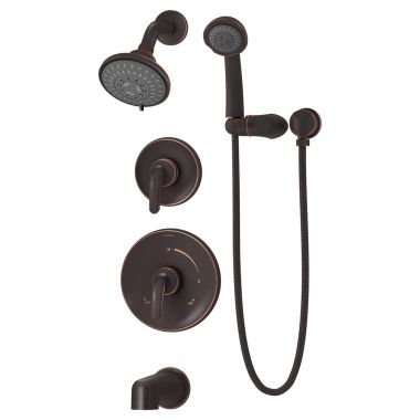 Click here to see Symmons 5506-SBZ-TRM Symmons Elm Tub/Shower Faucet with 5-Mode Showerhead, 3-Mode Hand Shower, 2 Handles, Non-Diverter Tub Spout, 2 GPM, Seasoned Bronze - 5506-SBZ-TRM