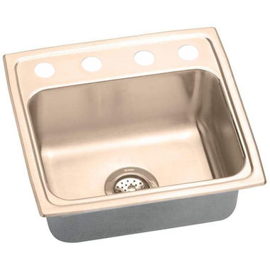 Click here to see Elkay LR1918OS4-CU Elkay LR1918OS4-CU CuVerro Antimicrobial Copper Single Bowl Sink - Lustrous Satin