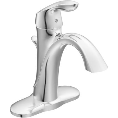 Click here to see Moen 6400 Moen Eva One-Handle High Arc Chrome Bathroom Faucet with Metal Lift Rod Drain, Flexible Supply Line, 1.5 GPM, WaterSense Certified - 6400